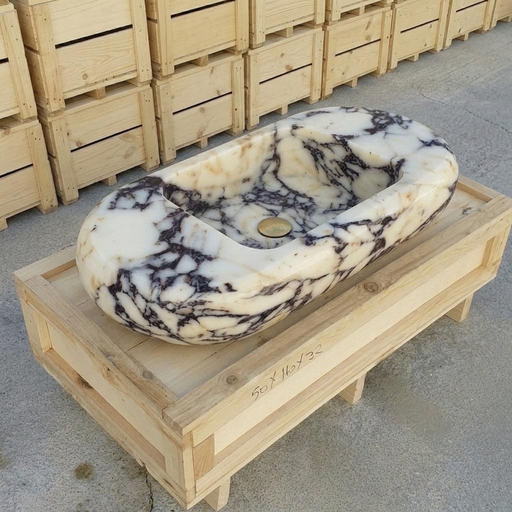 Calacatta Viola Marble wall mount sink — high-angle view (photo 13)