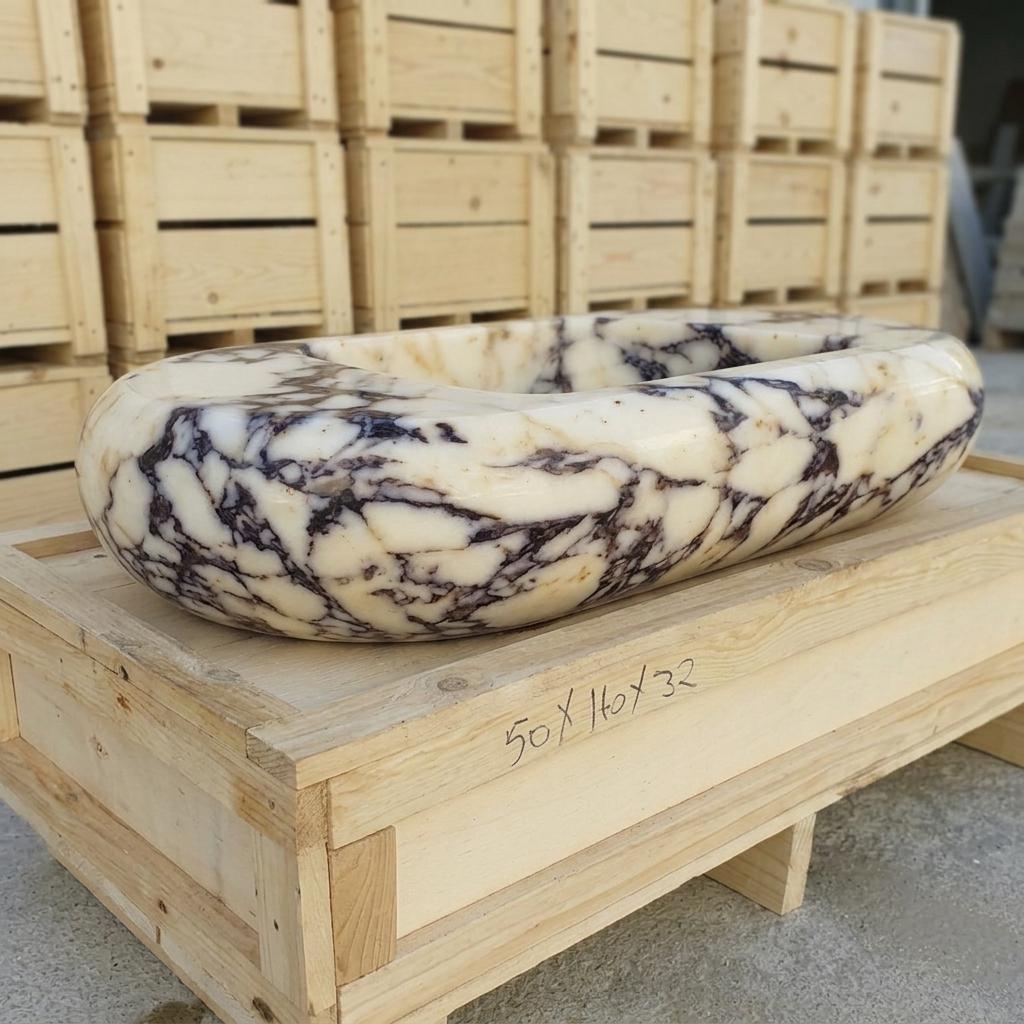 Calacatta Viola Marble wall mount sink — low-angle view (photo 15)