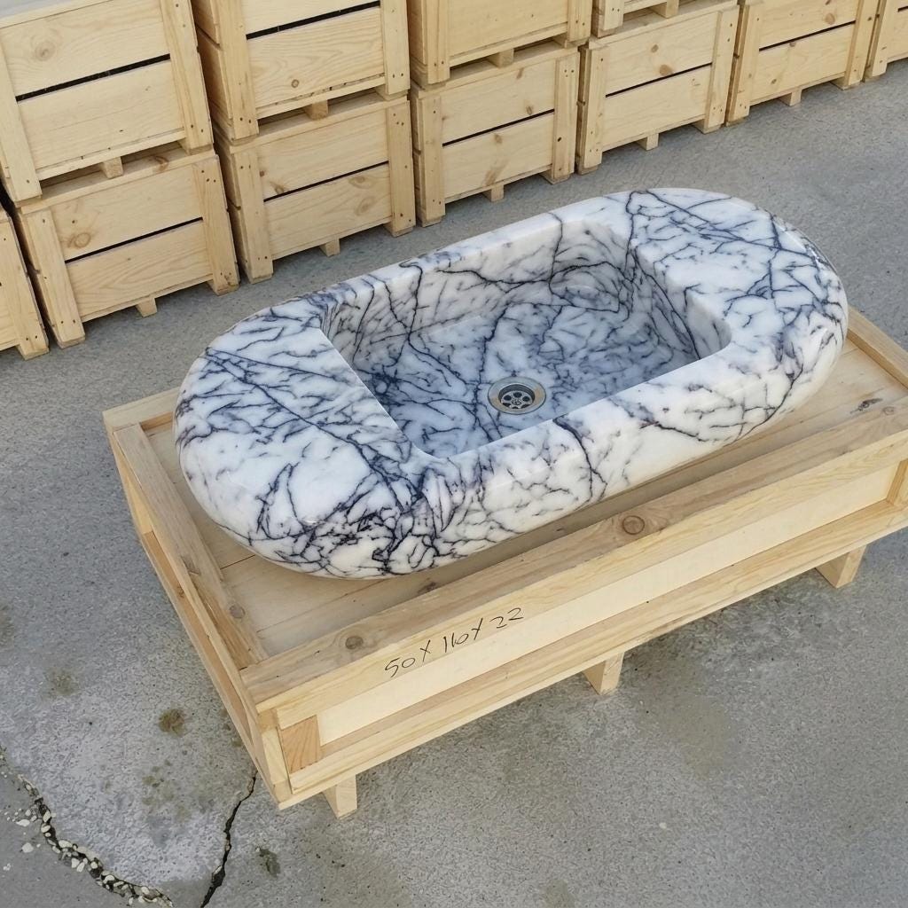 Lilac Marble fluted vessel sink — isometric three-quarter view (photo 8)