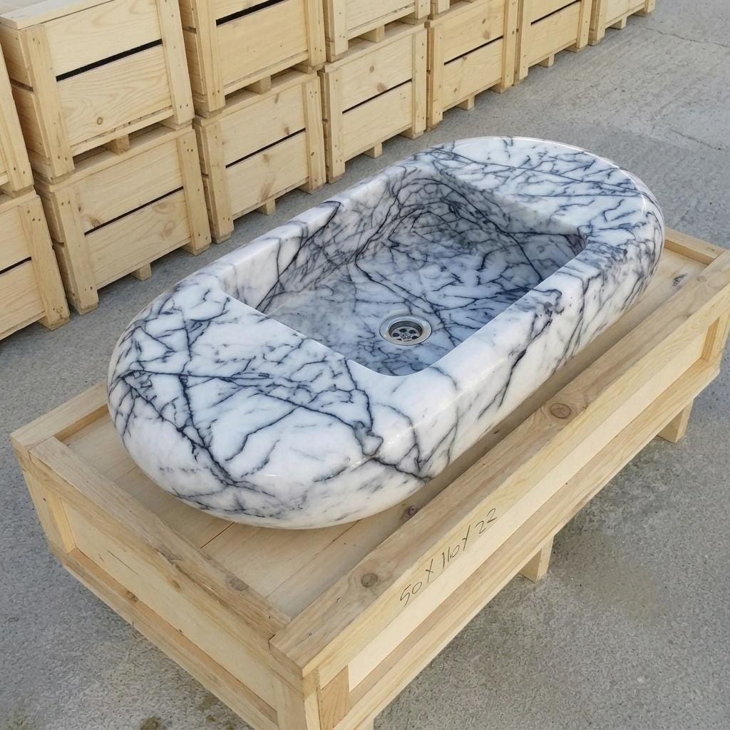 Lilac Marble fluted vessel sink — product photograph (photo 19)