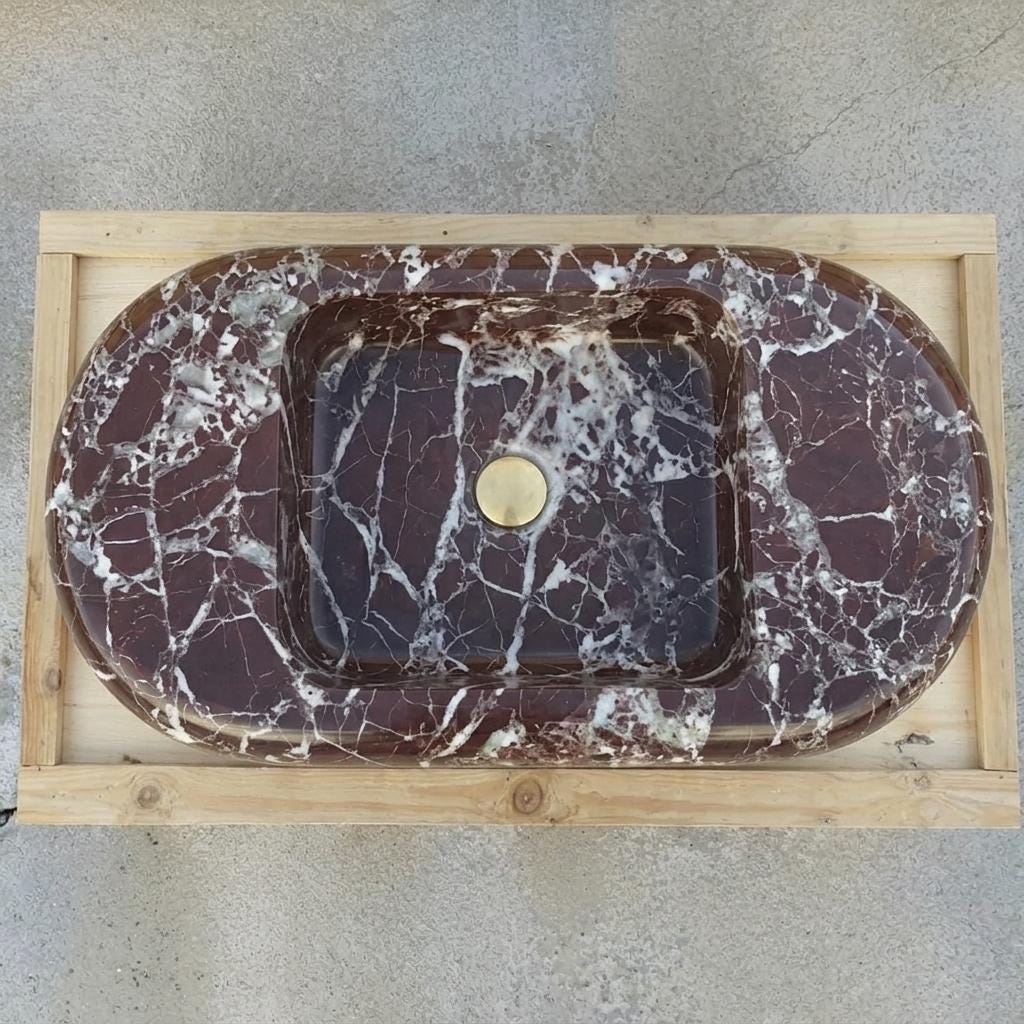 Rosso Levanto Marble wall mount sink — top-down view (photo 6)