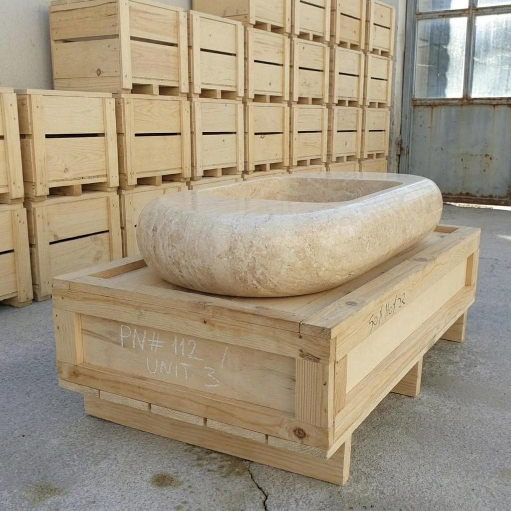 Beige Travertine fluted vessel sink — right side view (photo 5)