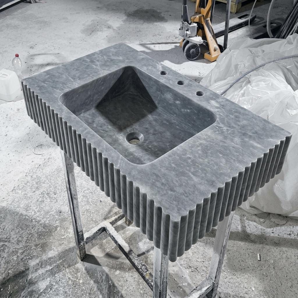 Thundra Gray Marble square vessel sink — product photograph