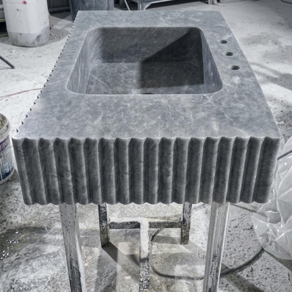 Thundra Gray Marble square vessel sink — front view (photo 14)