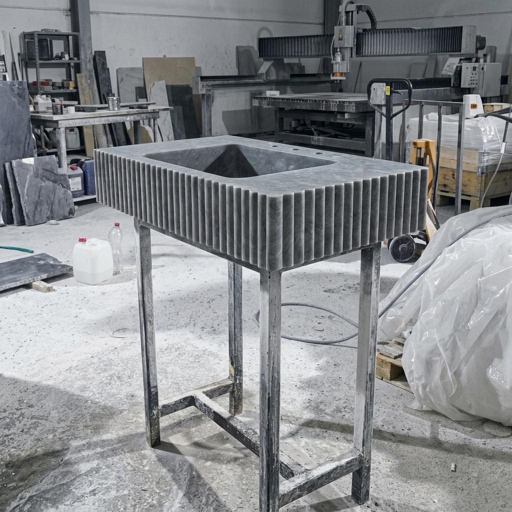 Thundra Gray Marble square vessel sink — full wide shot (photo 17)