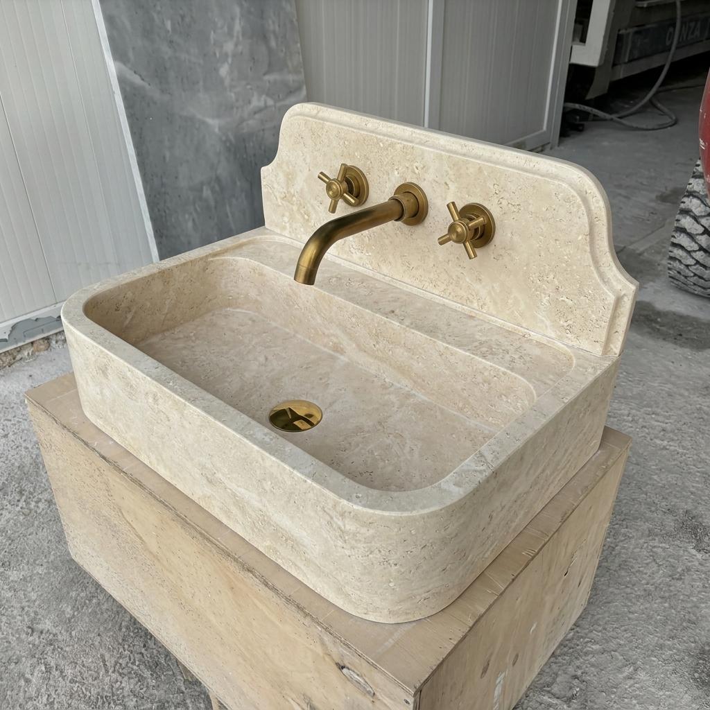 Beige Travertine wall mount sink — product photograph