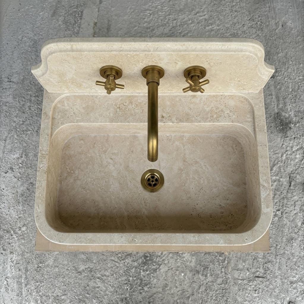 Beige Travertine wall mount sink — bird's eye view (photo 19)