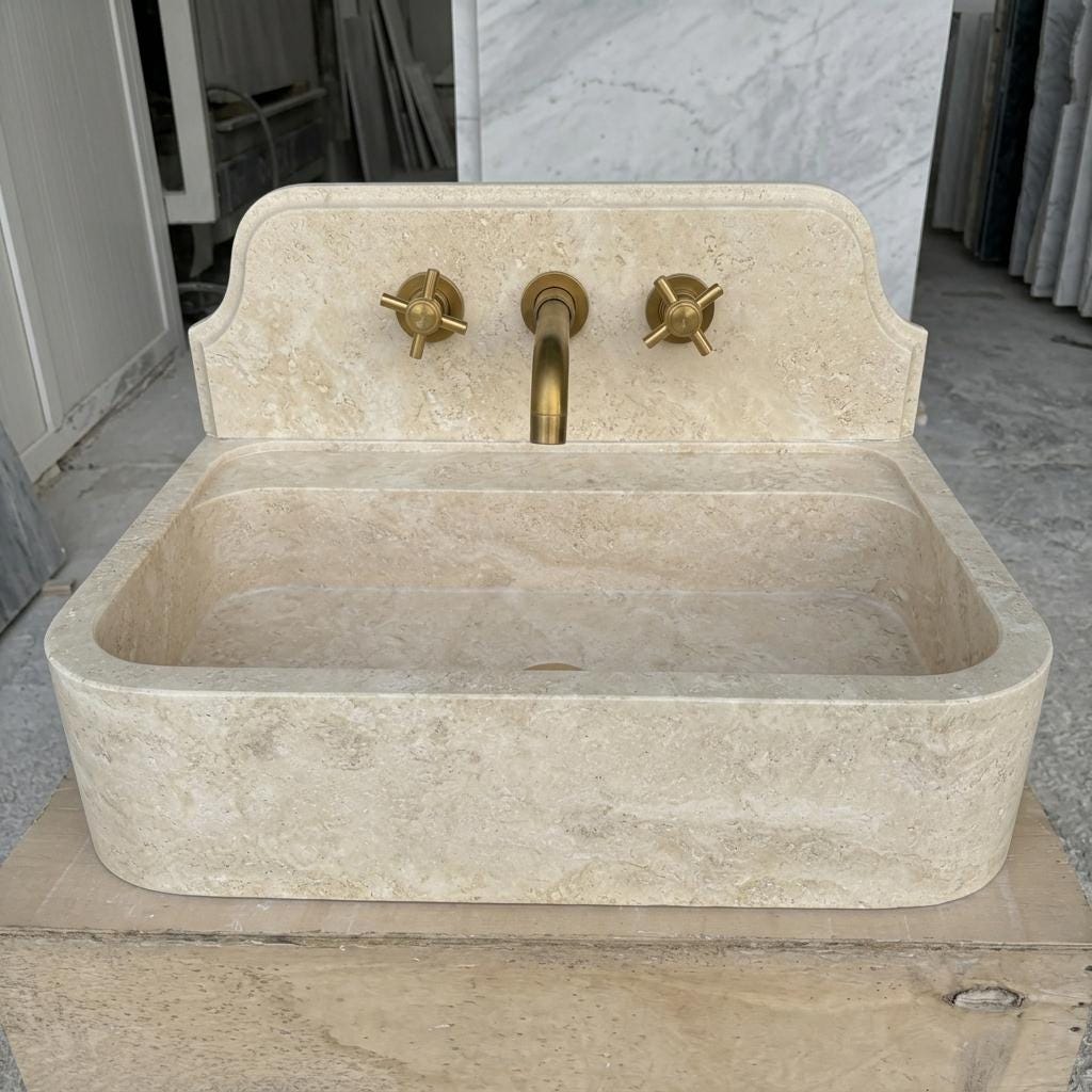 Beige Travertine wall mount sink — eye-level view (photo 20)