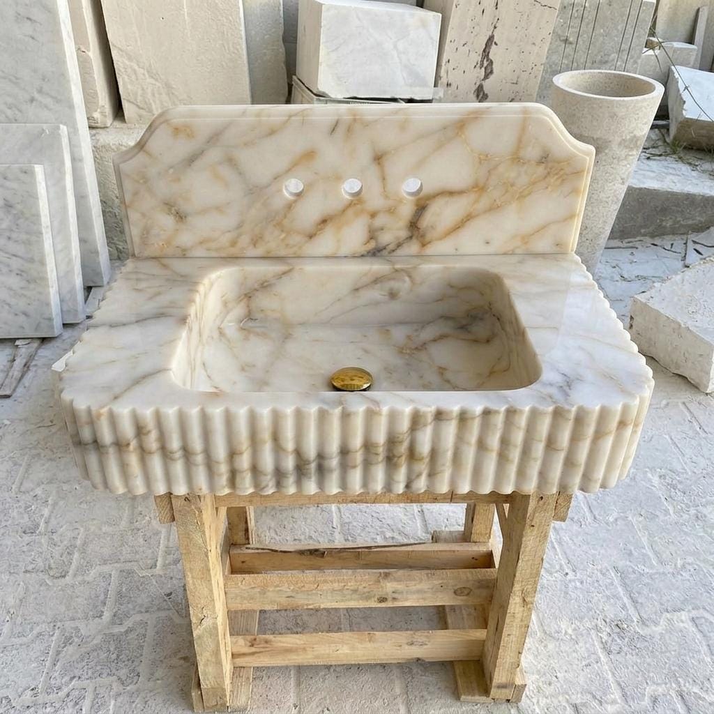Calacatta Gold Marble square vessel sink — front view (photo 2)