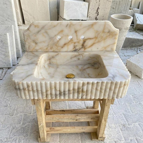 Calacatta Gold Marble square vessel sink — front view (photo 2)