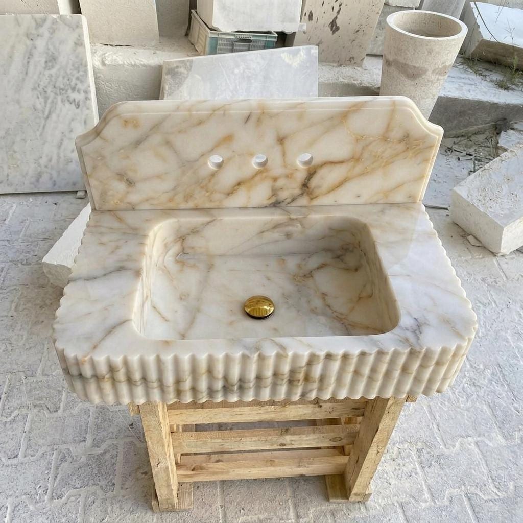 Calacatta Gold Marble square vessel sink — front view (photo 12)