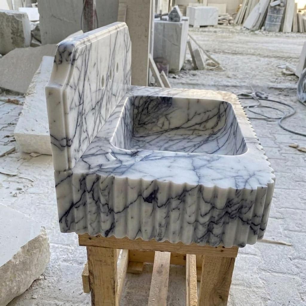 Lilac Marble square vessel sink — left side view (photo 4)