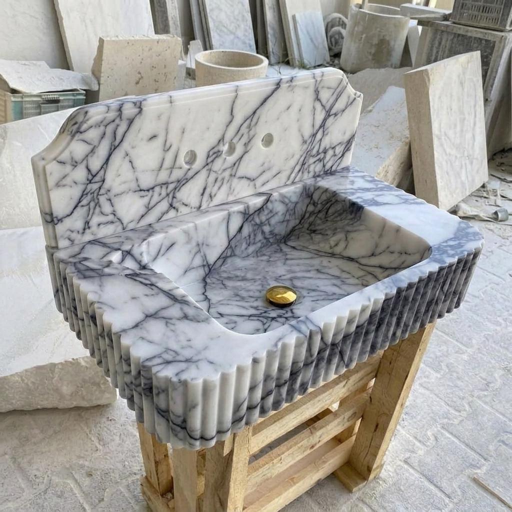 Lilac Marble square vessel sink — isometric three-quarter view (photo 9)