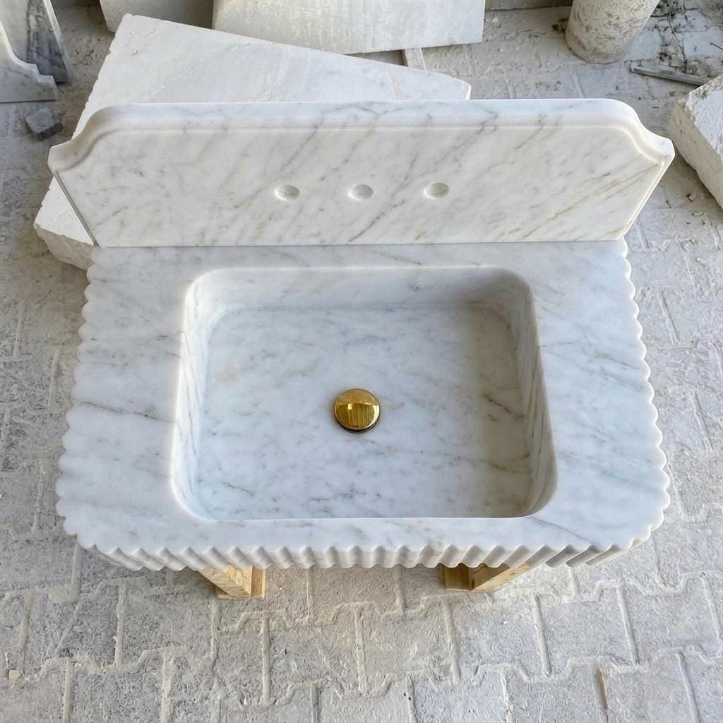 Carrara White Marble square vessel sink — top-down view (photo 6)