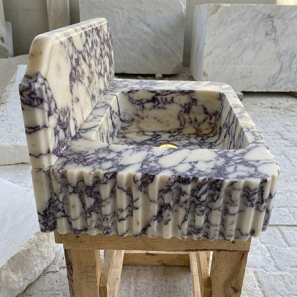 Calacatta Viola Marble square vessel sink — right side view (photo 5)