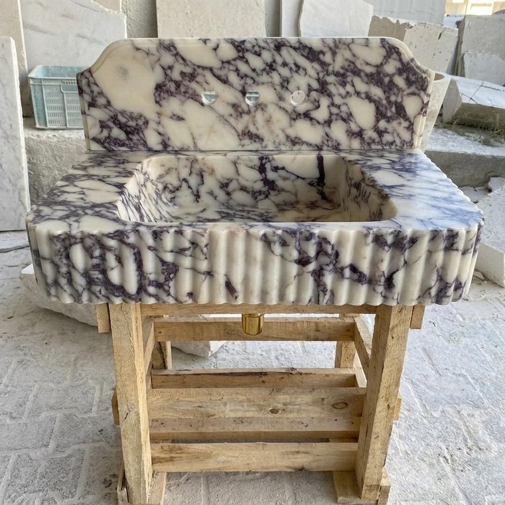 Calacatta Viola Marble square vessel sink — front view (photo 14)