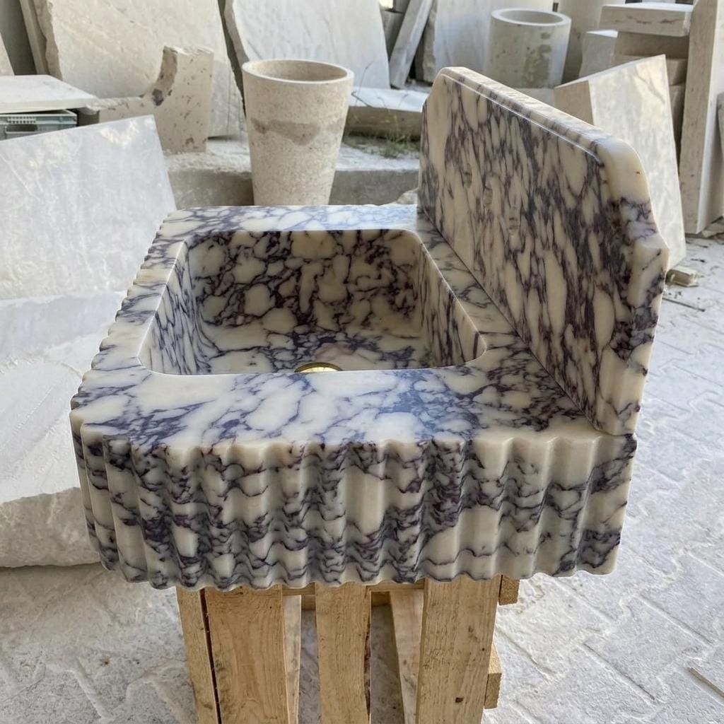 Calacatta Viola Marble square vessel sink — low-angle view (photo 15)