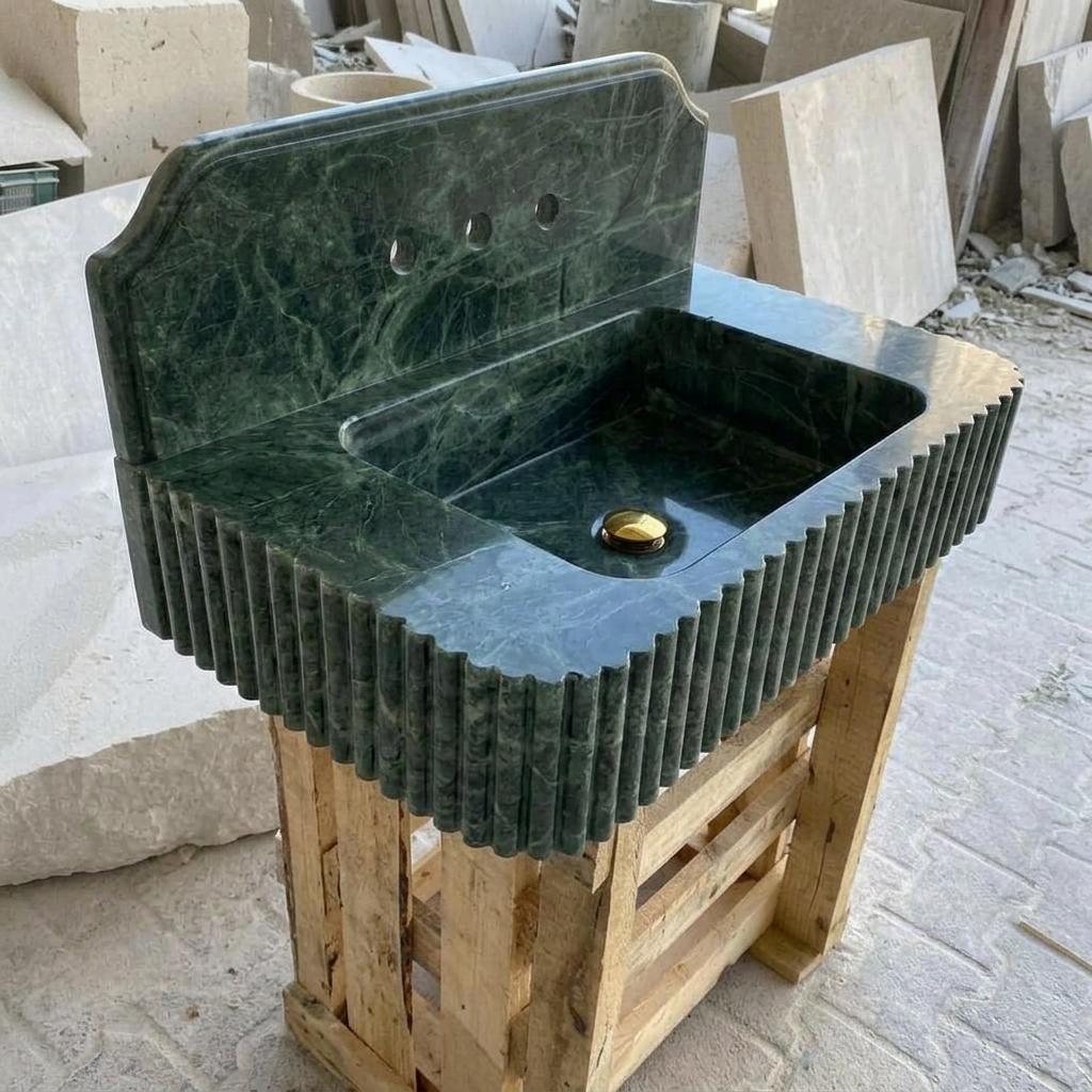 Calacatta Viola Marble square vessel sink — isometric three-quarter view (photo 8)