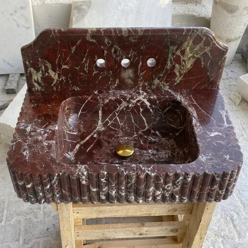 Rosso Levanto Marble wall mount sink — front view (photo 2)