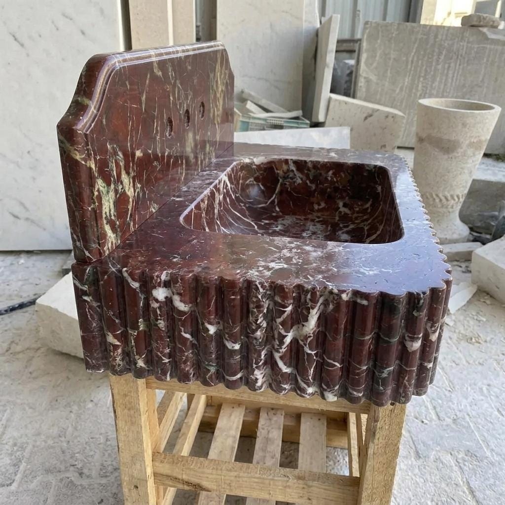 Rosso Levanto Marble wall mount sink — left side view (photo 4)