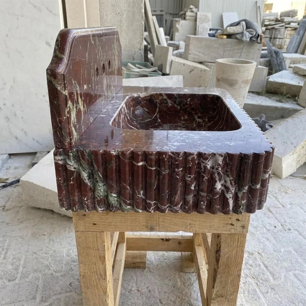 Rosso Levanto Marble wall mount sink — right side view (photo 5)