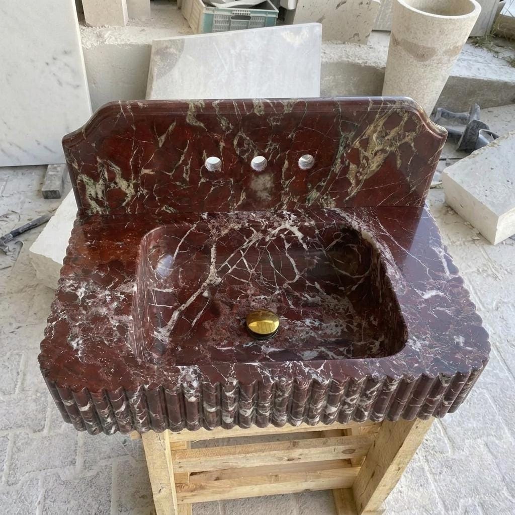 Rosso Levanto Marble wall mount sink — front view (photo 12)