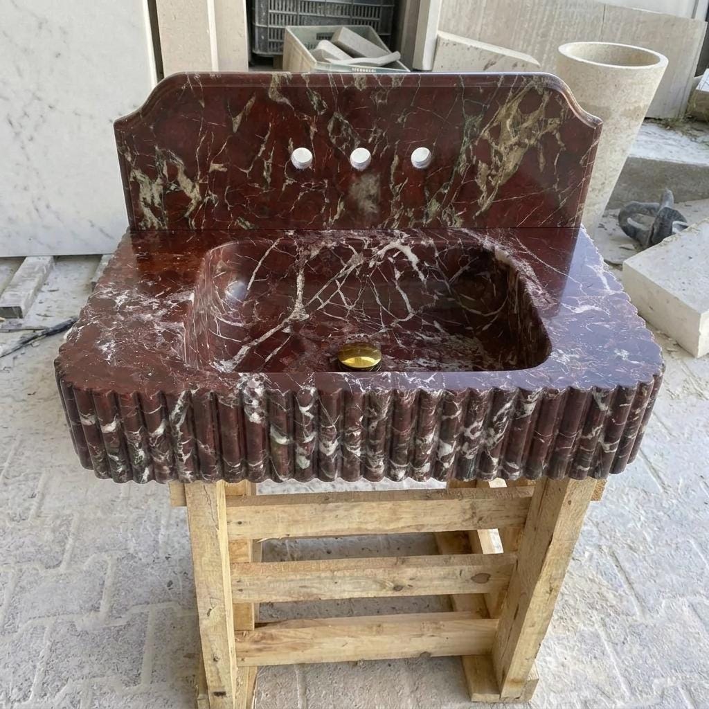 Rosso Levanto Marble wall mount sink — front view (photo 14)