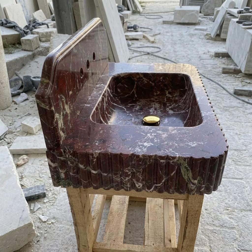 Rosso Levanto Marble wall mount sink — low-angle view (photo 15)