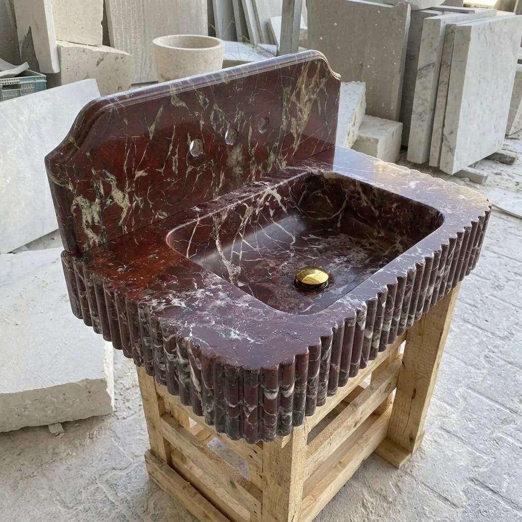 Rosso Levanto Marble wall mount sink — product photograph (photo 18)