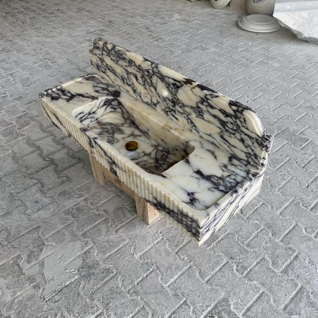 Calacatta Viola Marble fluted vessel sink — product photograph
