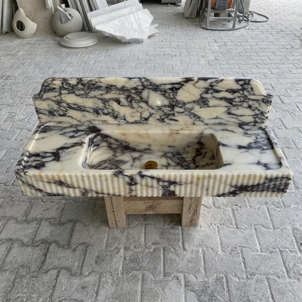 Calacatta Viola Marble fluted vessel sink — front view (photo 2)