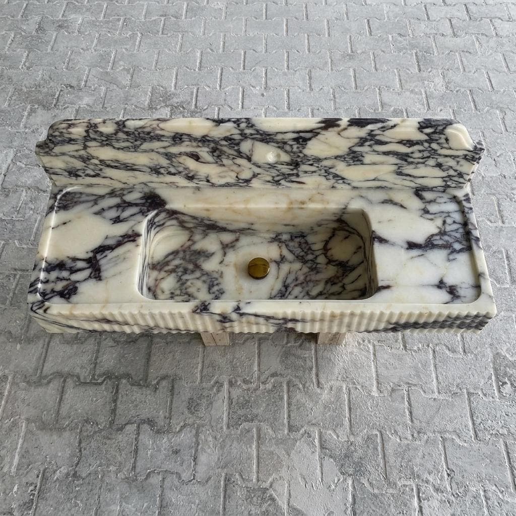 Calacatta Viola Marble fluted vessel sink — top-down view (photo 6)