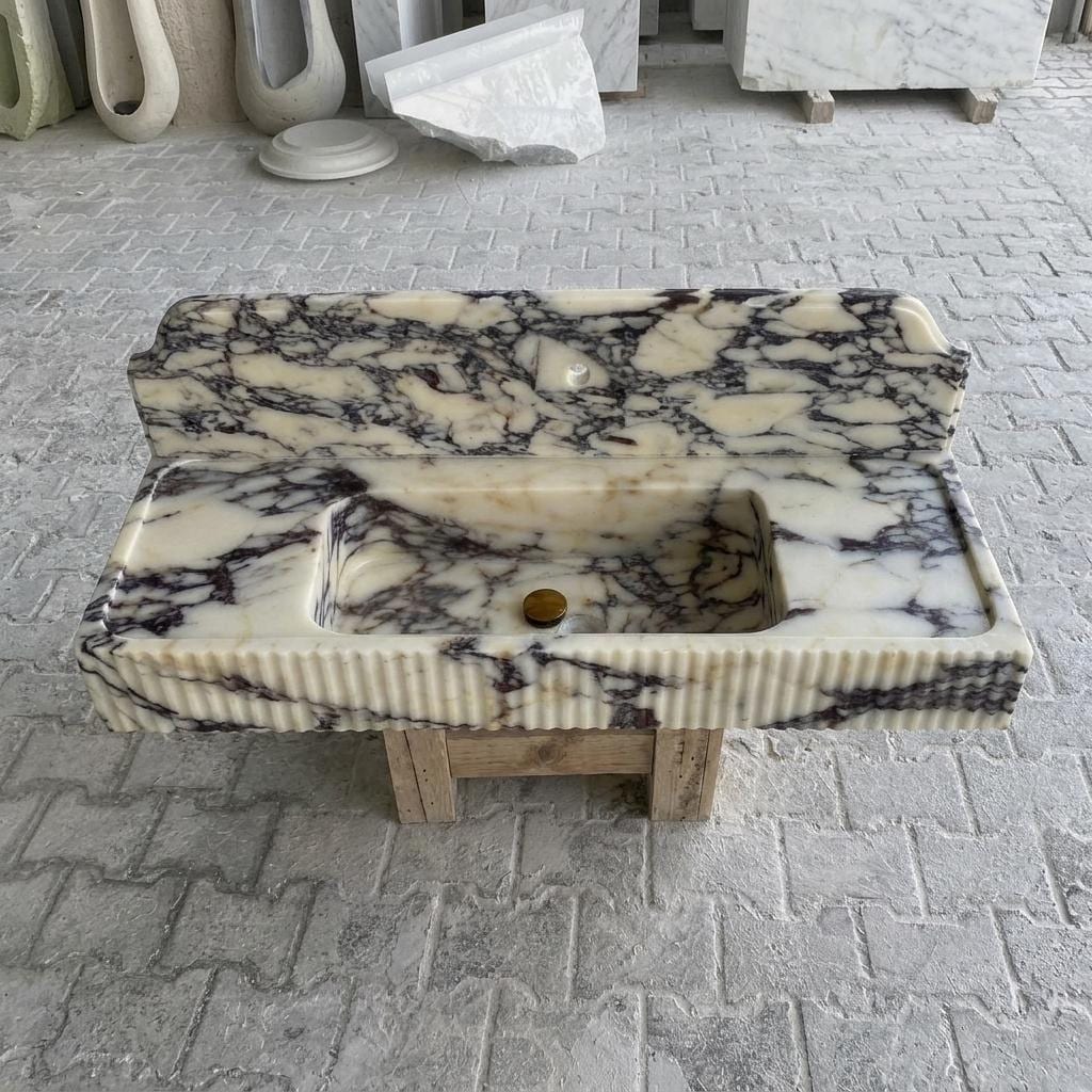 Calacatta Viola Marble fluted vessel sink — front view (photo 12)