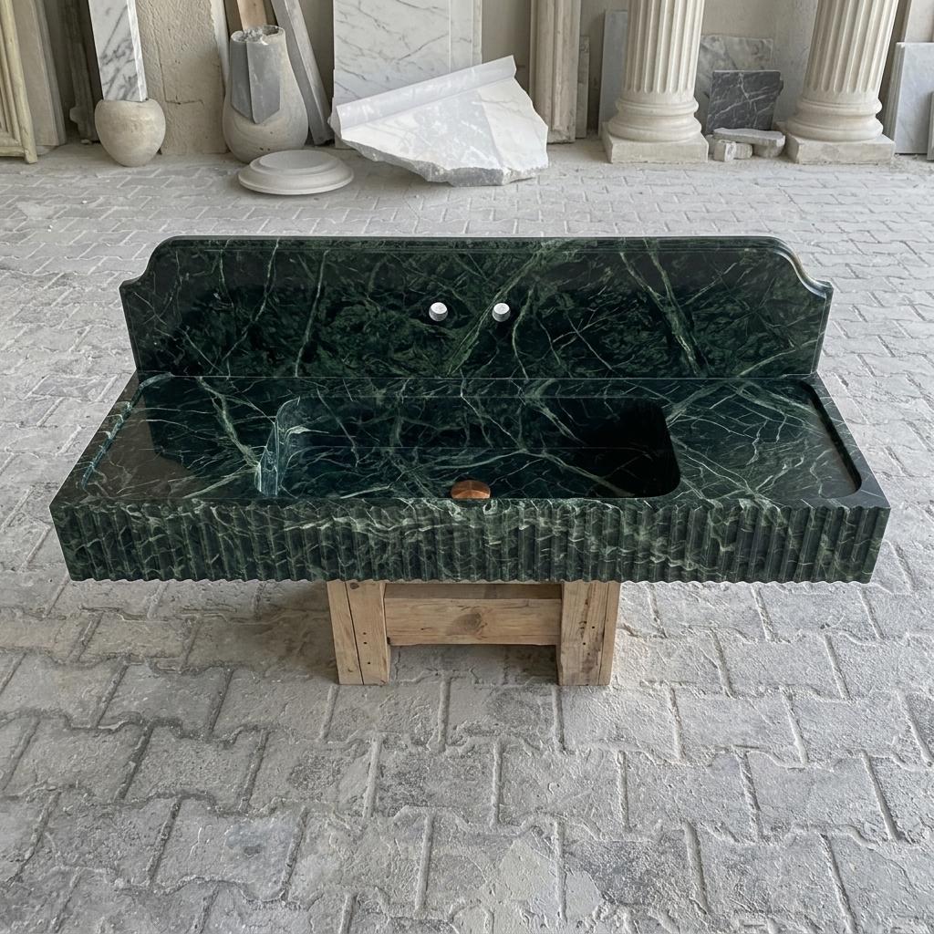 Calacatta Viola Marble square vessel sink — front view (photo 2)