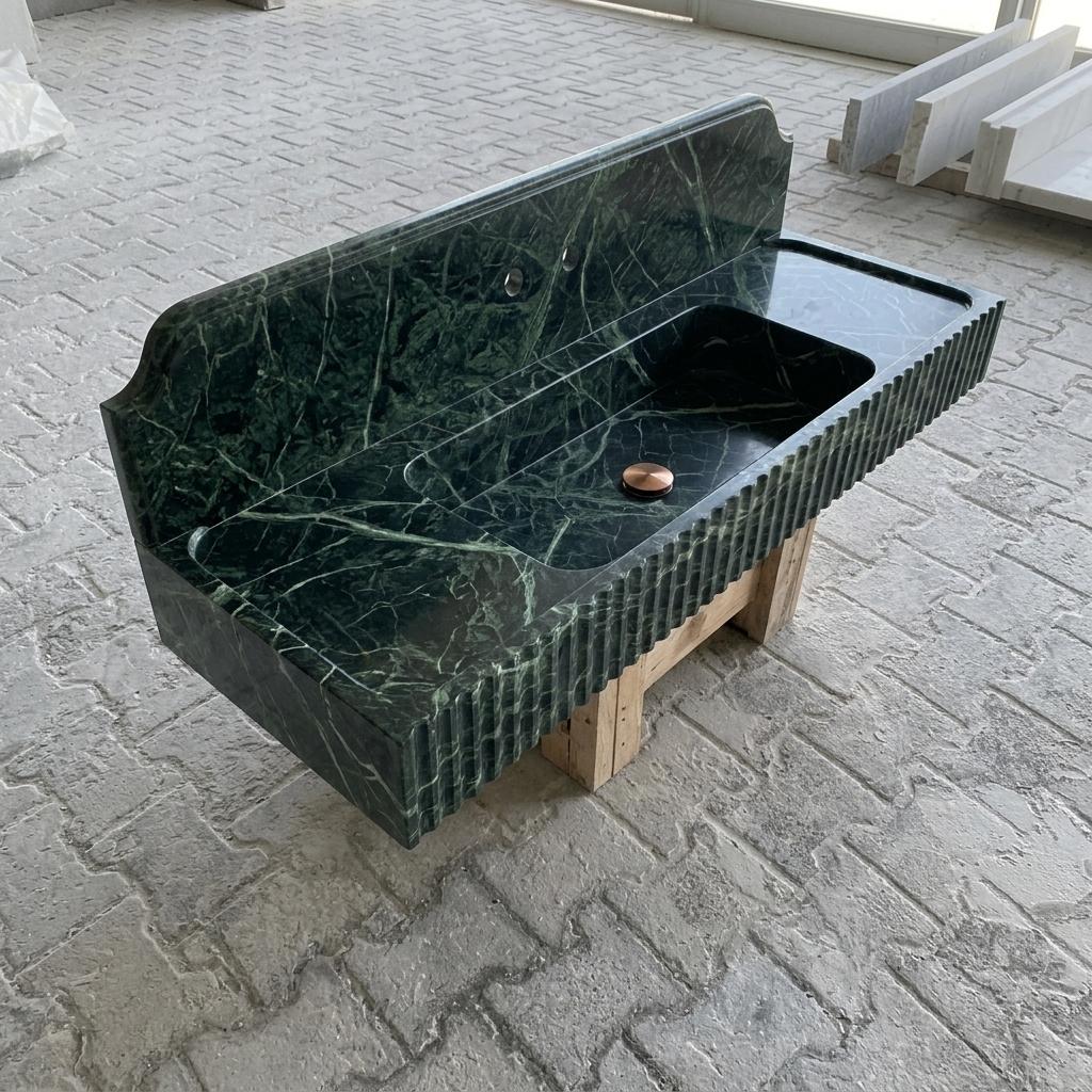 Calacatta Viola Marble square vessel sink — isometric three-quarter view (photo 9)