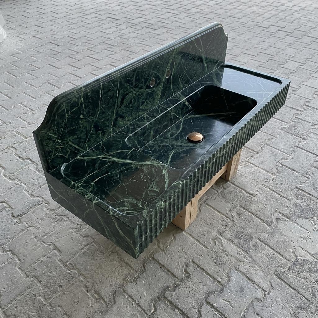 Calacatta Viola Marble square vessel sink — high-angle view (photo 13)