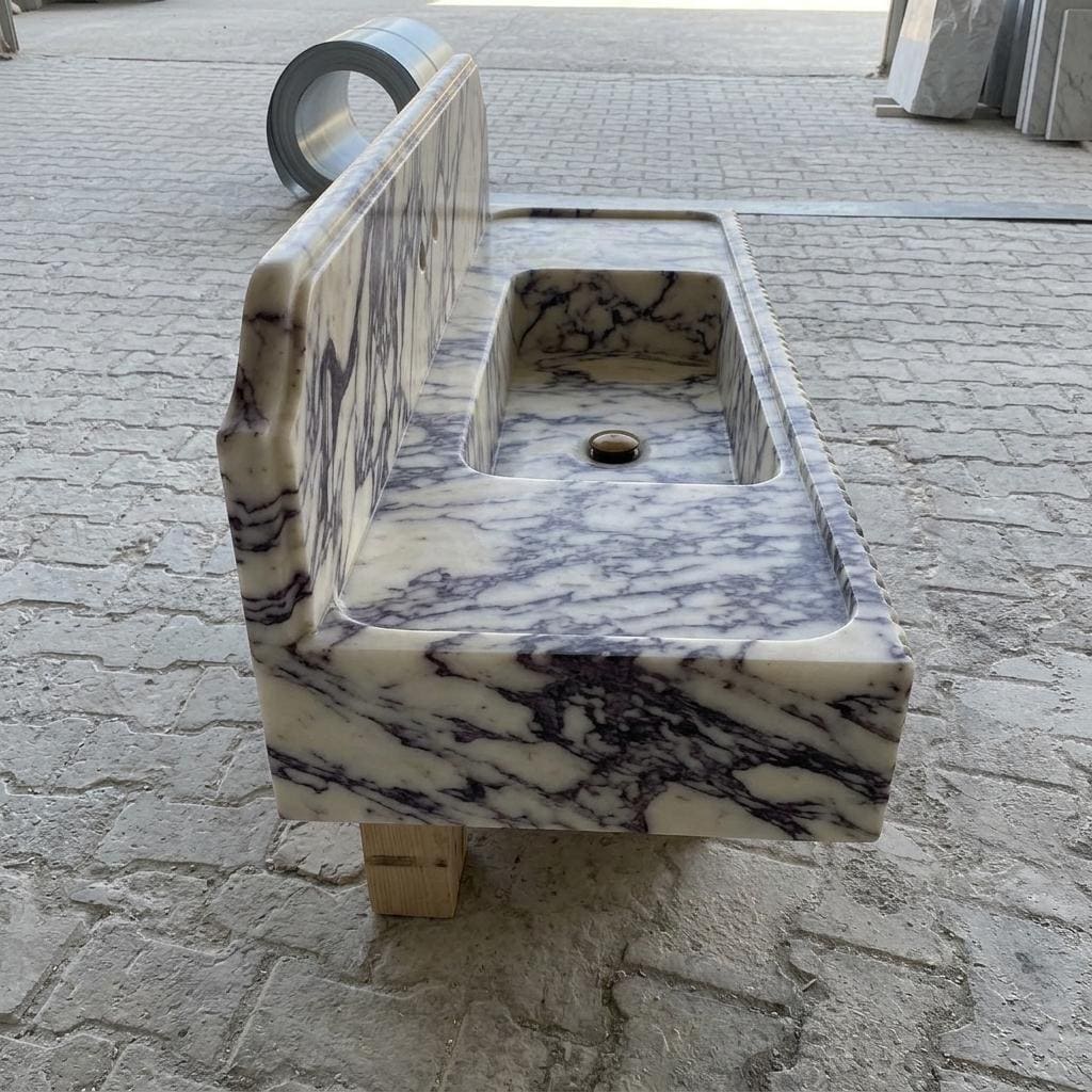 Calacatta Viola Marble square vessel sink — left side view (photo 4)