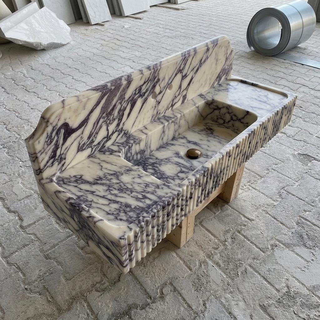Calacatta Viola Marble square vessel sink — high-angle view (photo 13)