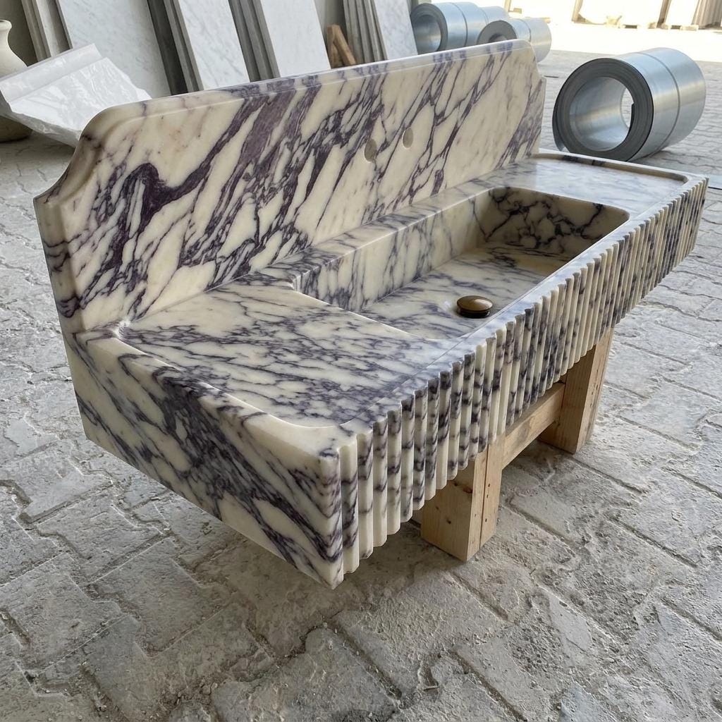 Calacatta Viola Marble square vessel sink — low-angle view (photo 15)