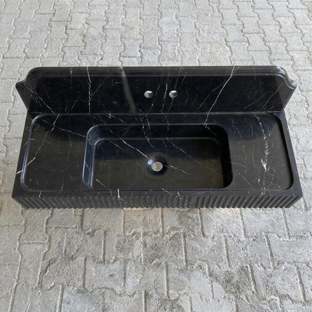 Nero Marquina Marble fluted vessel sink — top-down view (photo 6)