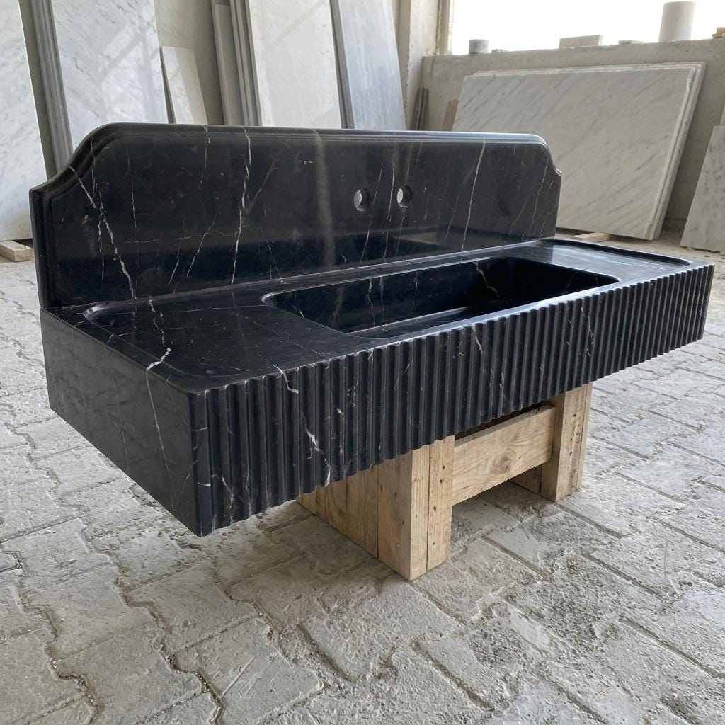 Nero Marquina Marble fluted vessel sink — product photograph (photo 7)