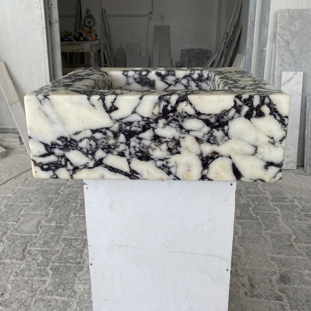 Calacatta Viola Marble wall mount sink — left side view (photo 4)