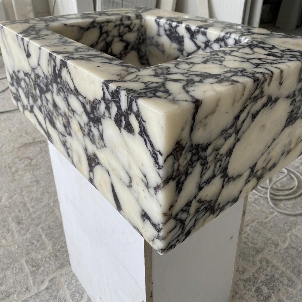 Calacatta Viola Marble wall mount sink — low-angle view (photo 14)