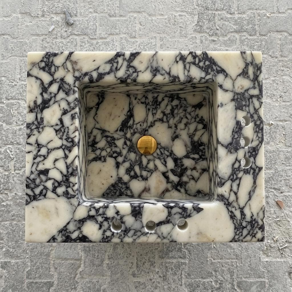 Calacatta Viola Marble wall mount sink — bird's eye view (photo 19)