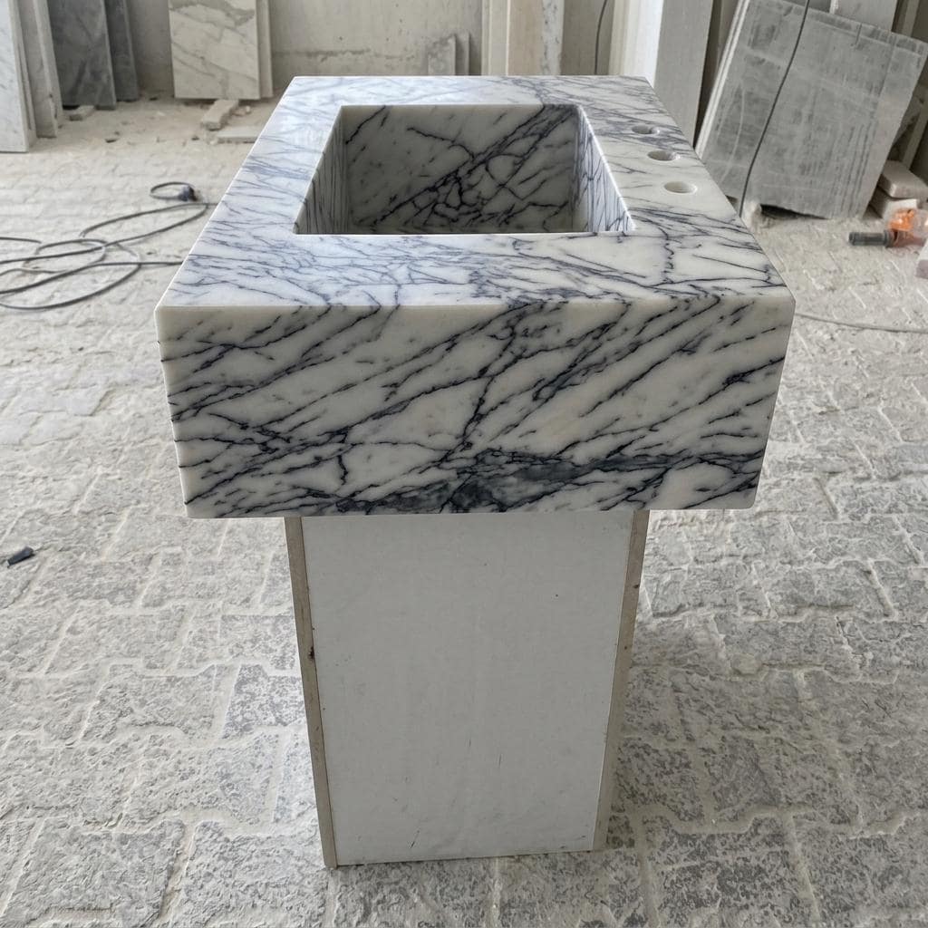 Lilac Marble wall mount sink — left side view (photo 4)