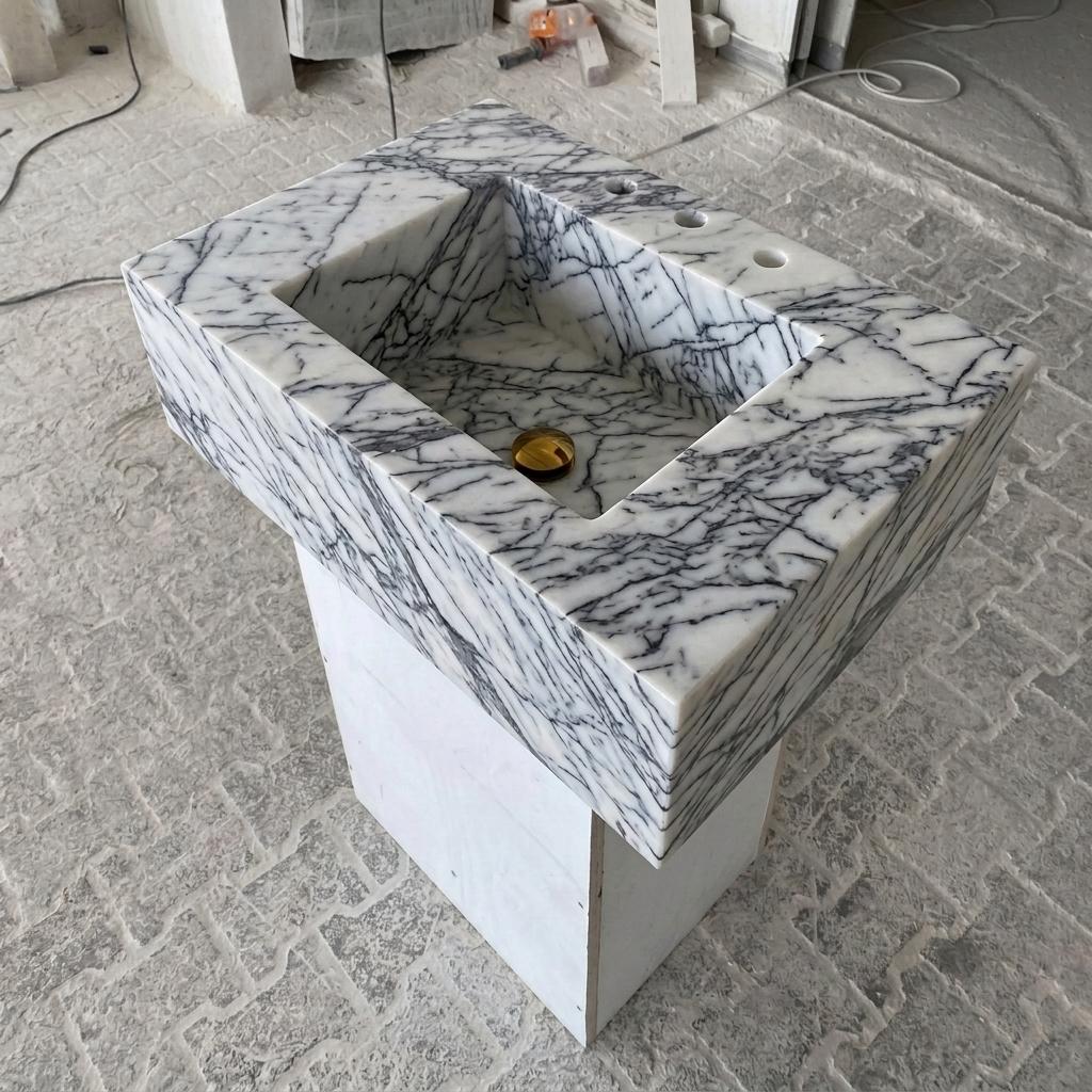 Lilac Marble wall mount sink — isometric three-quarter view (photo 8)