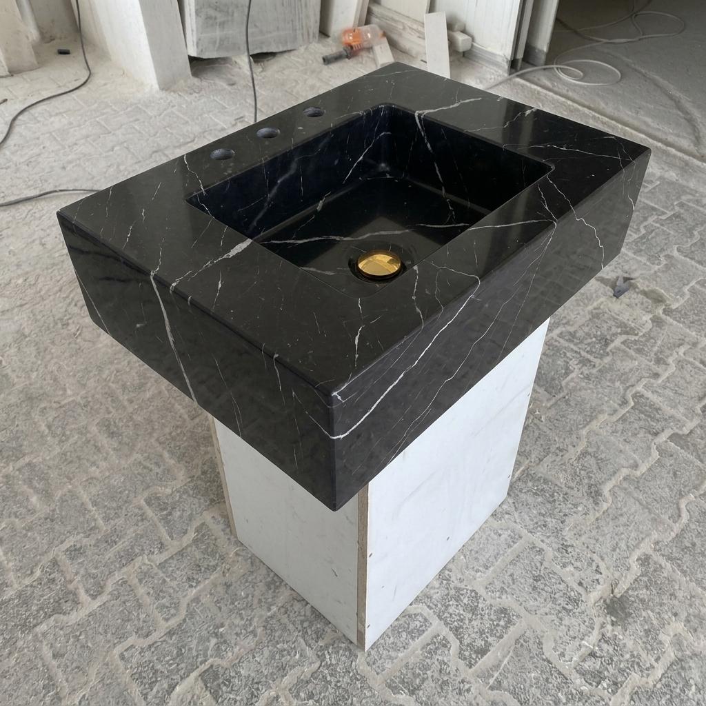 Nero Marquina Marble square vessel sink — product photograph (photo 18)
