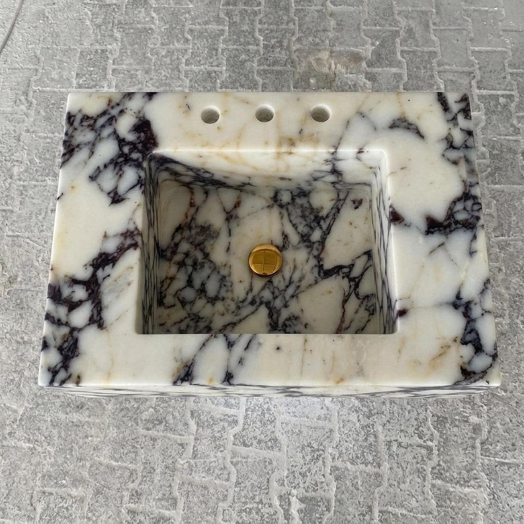 Calacatta Viola Marble square vessel sink — top-down view (photo 4)