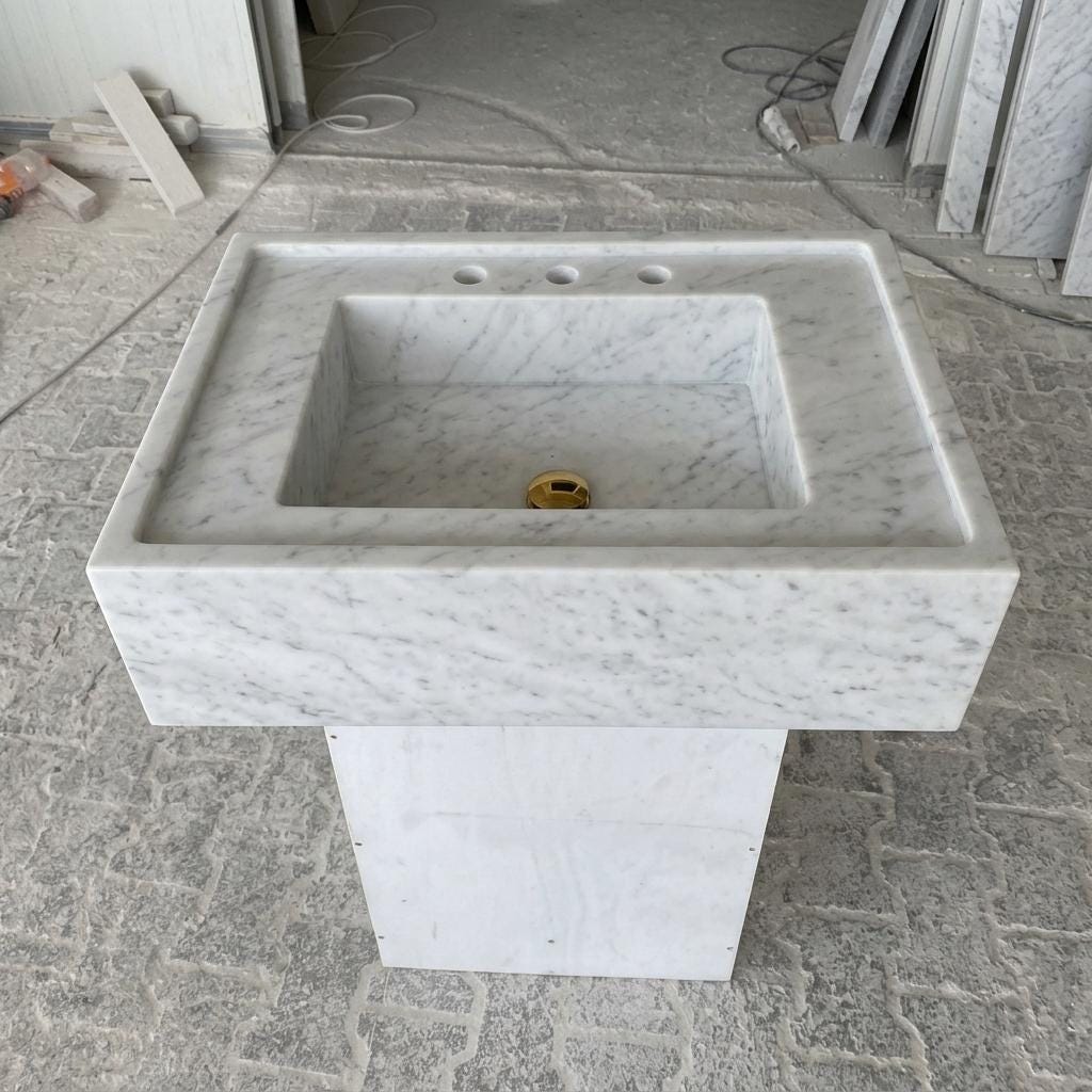 Carrara White Marble wall mount sink — front view (photo 11)