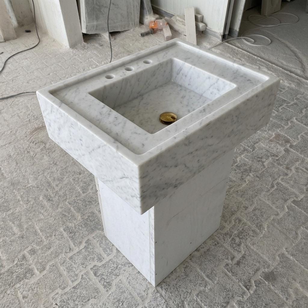 Carrara White Marble wall mount sink — product photograph (photo 18)